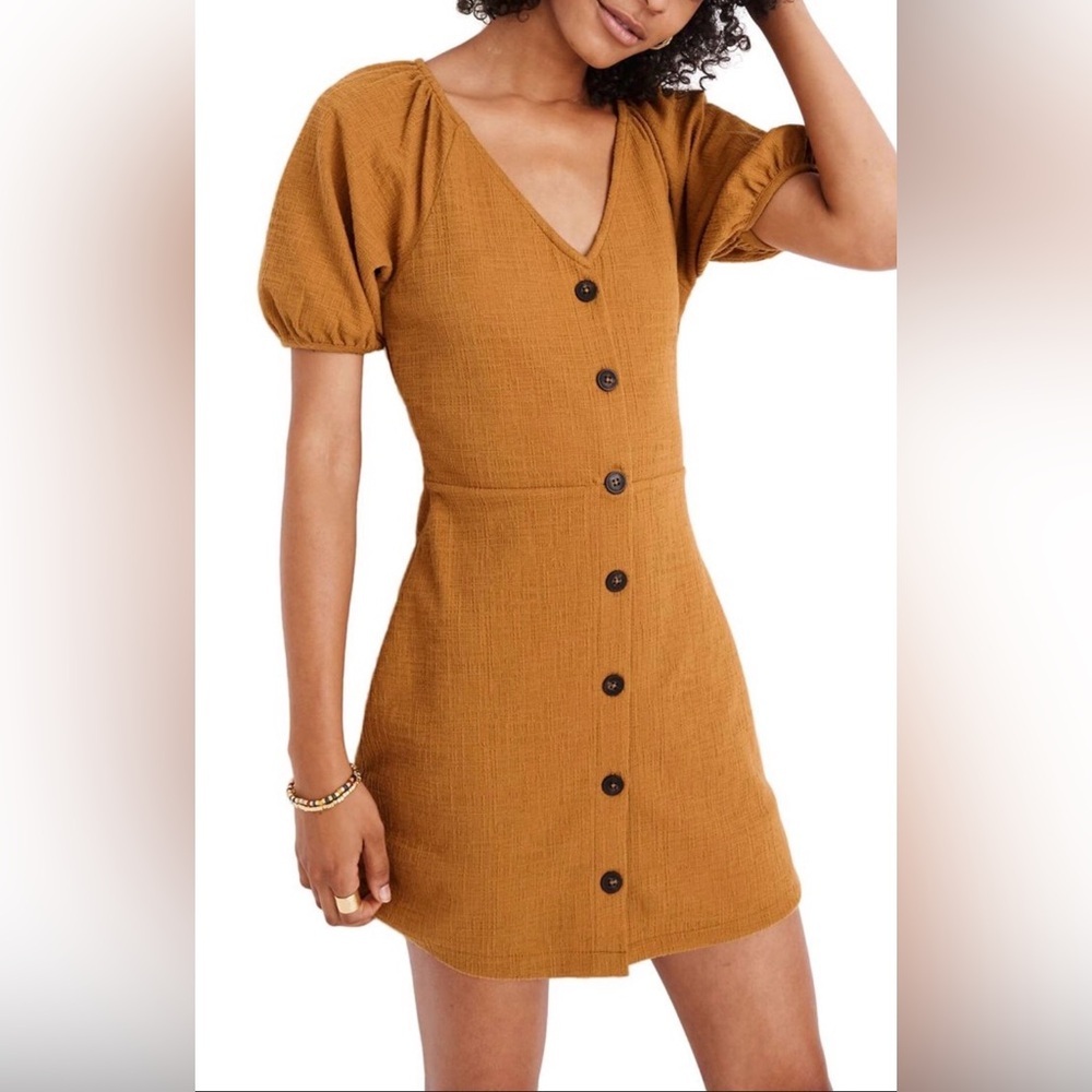 NWT Madewell Texture & Thread Button Front Mini Dress | Mustard | Size Medium